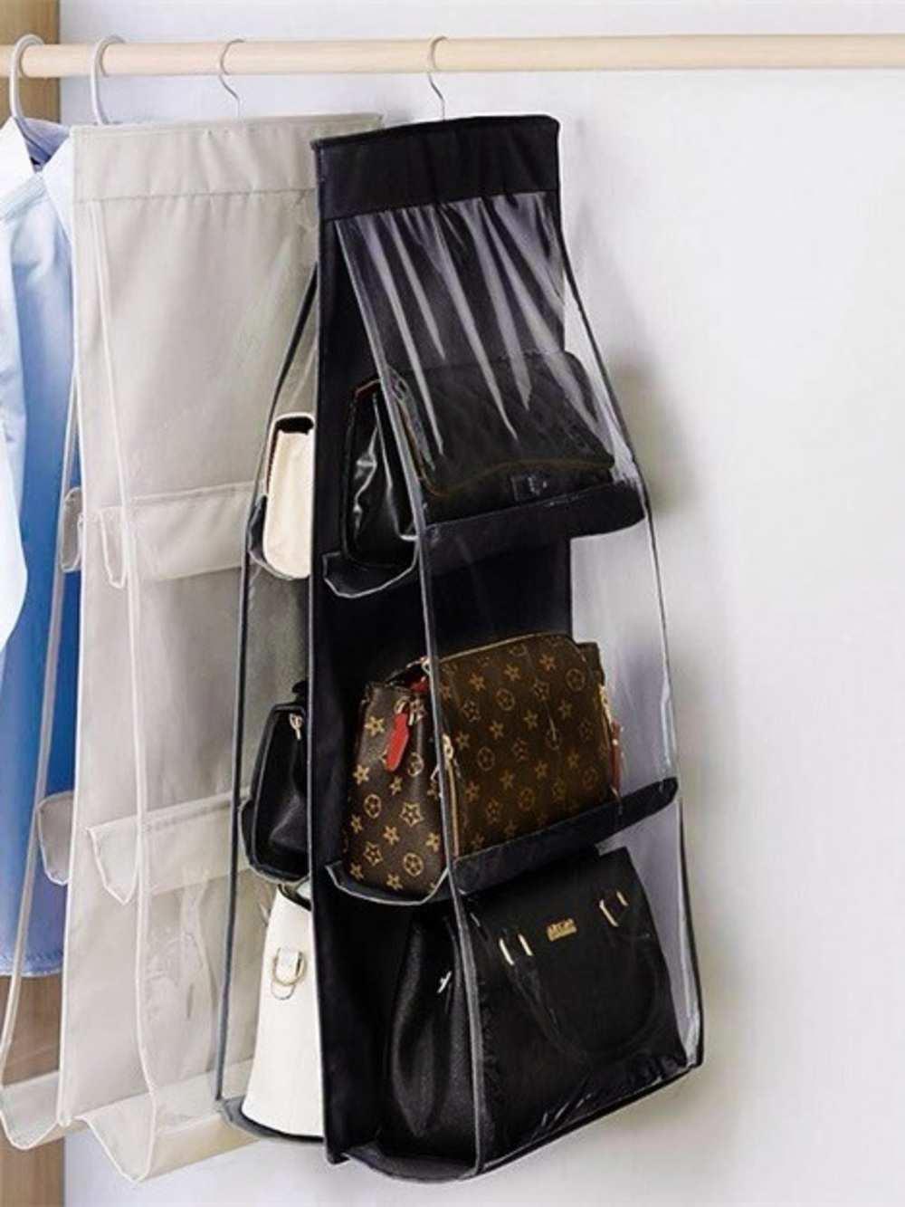 Black Over-the-Door Purse Organizer with Clear Front Panels - Black - Picture 2 of 2